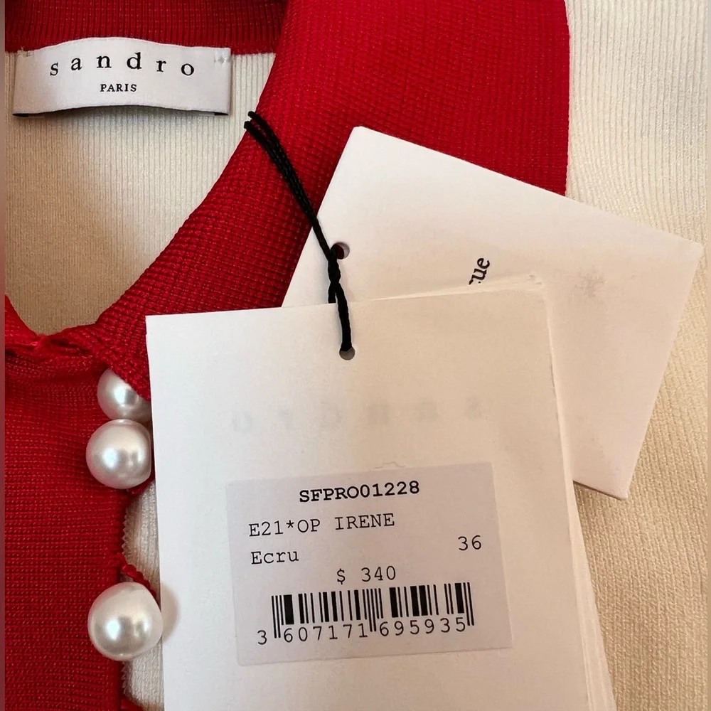 New with tags Sandro red white contrast tennis dress - Picture 3 of 5